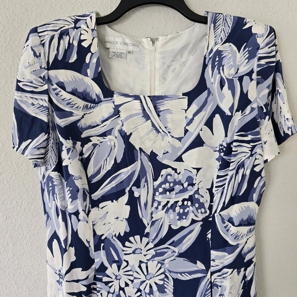 Maggy London Dress Womens Sz 14 Floral Mixed Print 100% Silk Modest Artsy - Picture 4 of 10